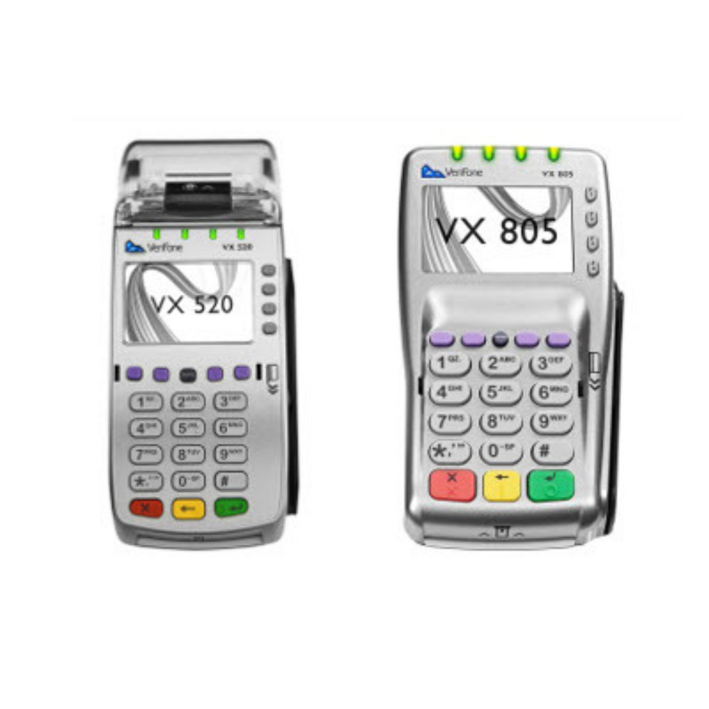 Refurbished Verifone Vx520 EMV CTLS Credit Card Terminal and Refurbished Verifone Vx805 EMV/CTLS PIN Pad