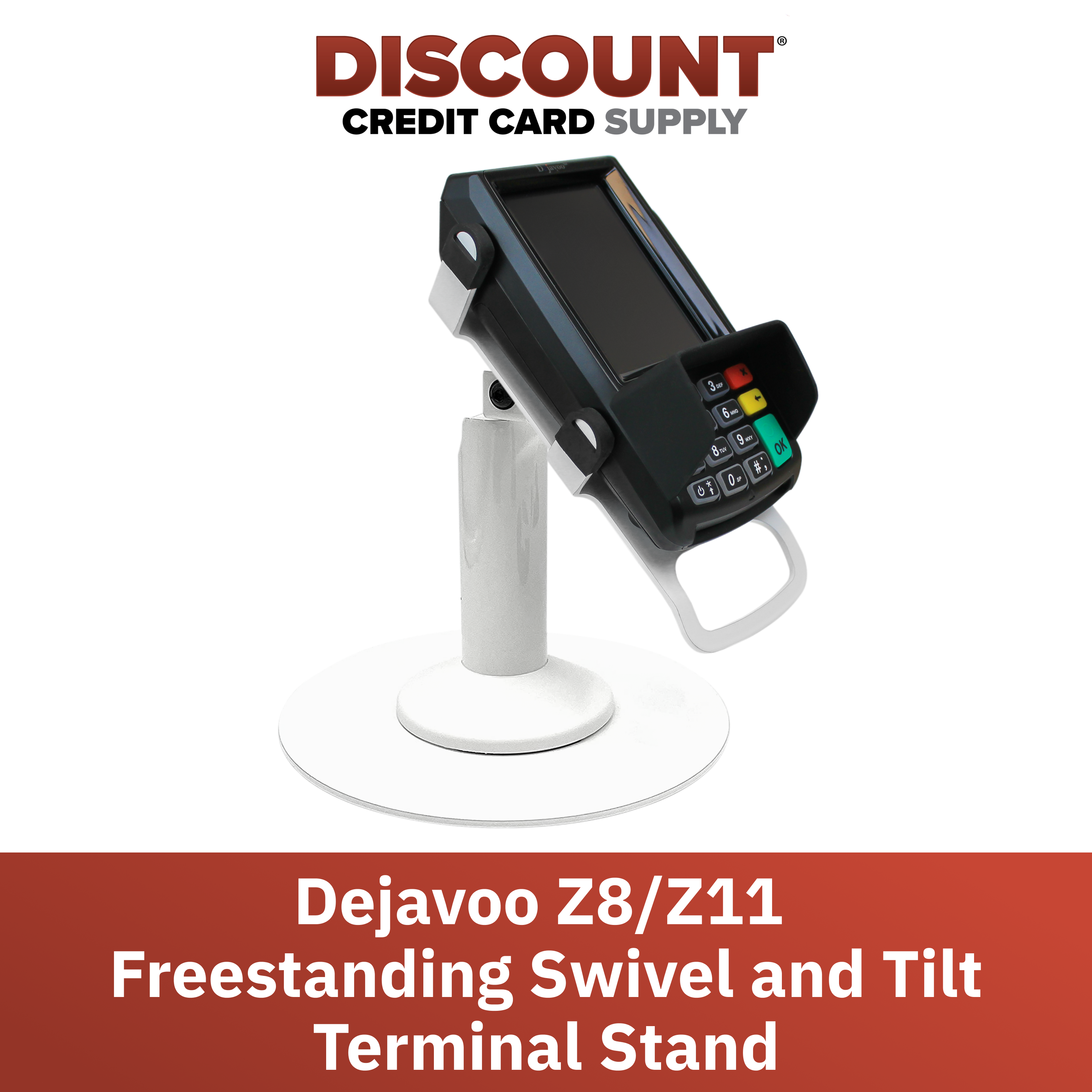 Dejavoo Z8 / Dejavoo Z11 Freestanding Swivel and Tilt Stand with Round Plate (White)  - Fits Dejavoo Z11 HW # v1.3