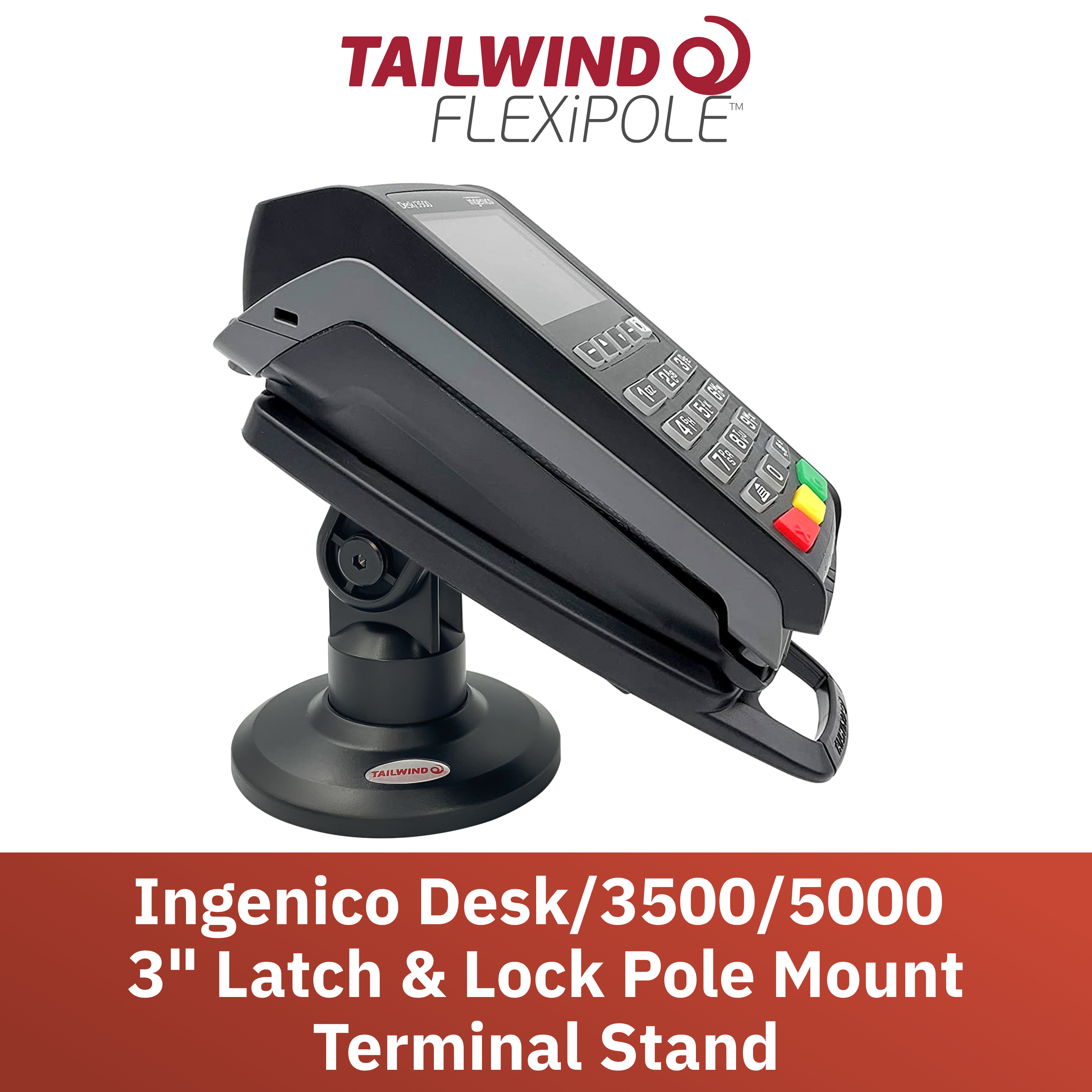 Ingenico Desk 3500/5000 3" Key Locking Compact Pole Mount Terminal Stand