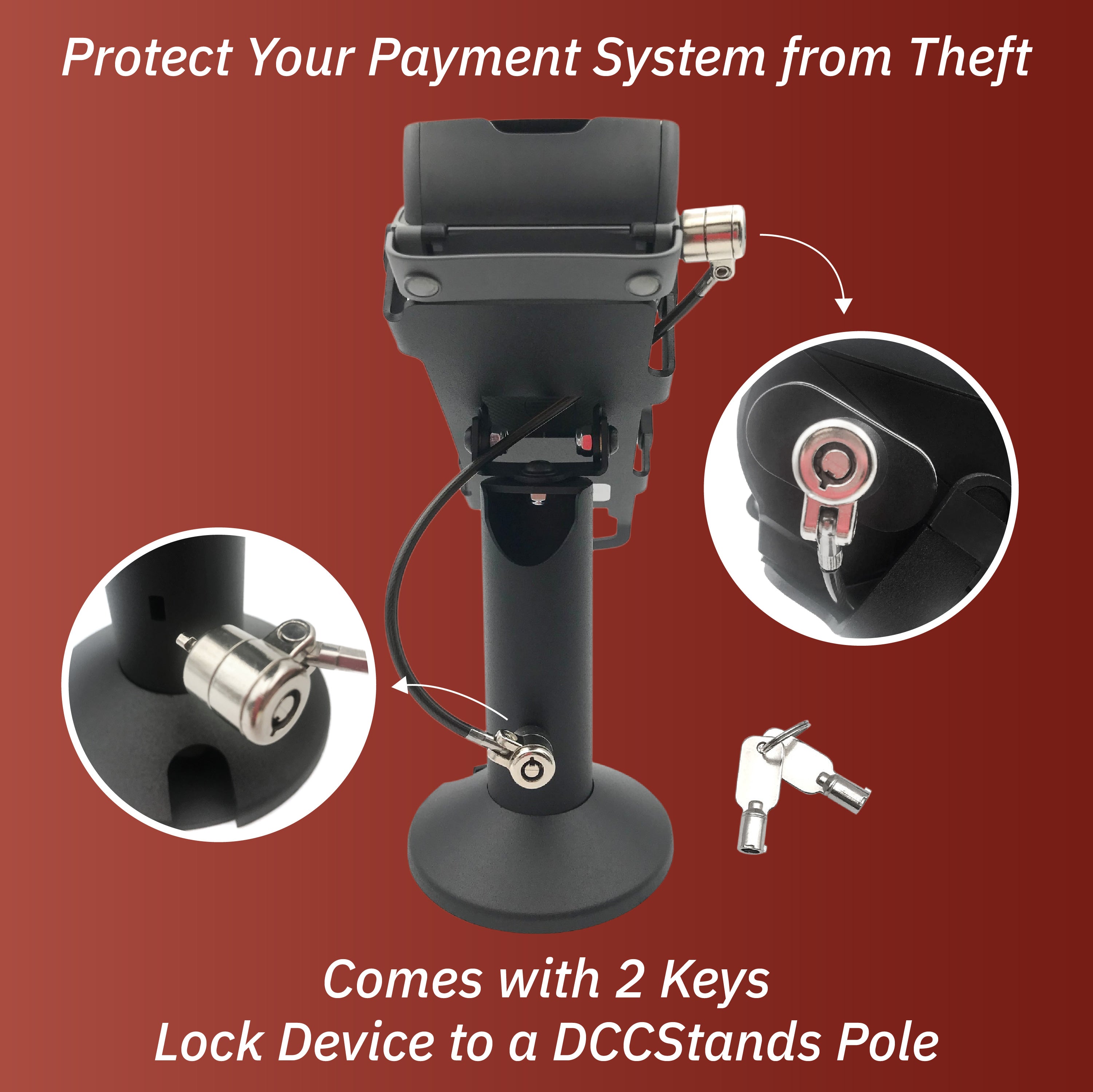 Ingenico Desk/3500/5000 Swivel and Tilt Stand with Device to Stand Security Tether Lock, Two Keys 8" (Black) - DCCSUPPLY.COM