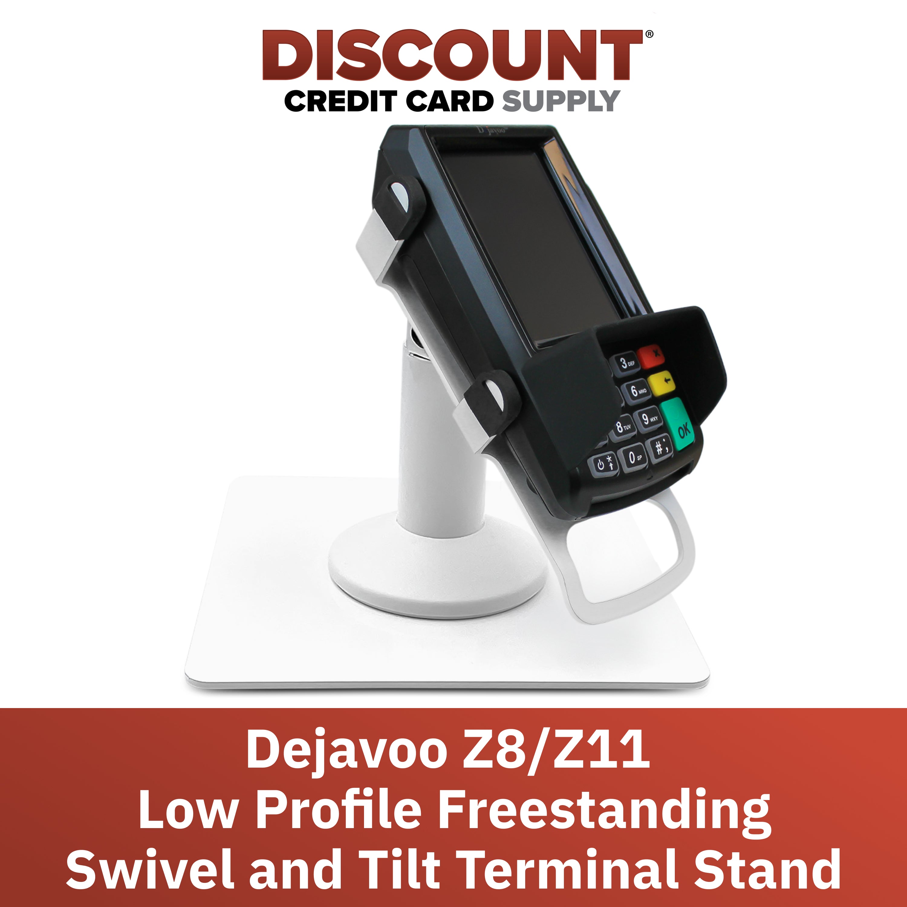 Dejavoo Z8 / Dejavoo Z11 Low Freestanding Swivel and Tilt Stand with Square Plate (White) - Fits Dejavoo Z11 HW # v1.3