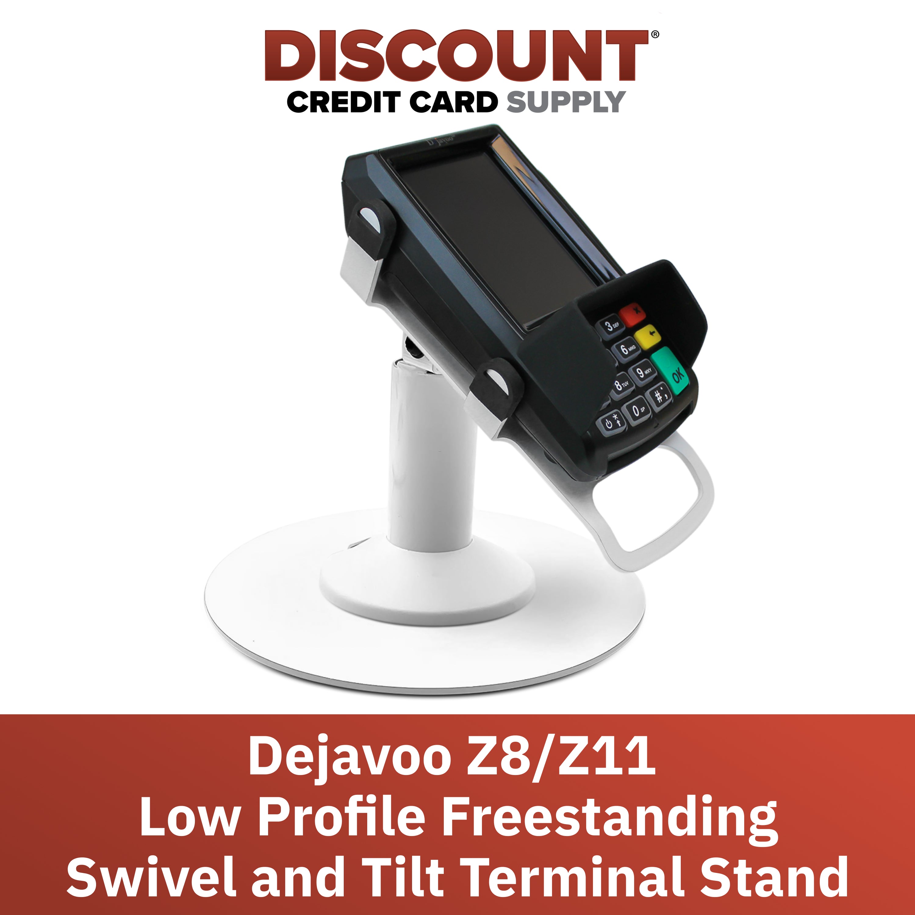 Dejavoo Z8 / Dejavoo Z11 Low Freestanding Swivel and Tilt Stand with Round Plate (White) - Fits Dejavoo Z11 HW # v1.3